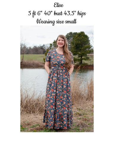 Antique Floral Prarie Style Maxi Dress with Natural Waist Bodice Non-Nursing