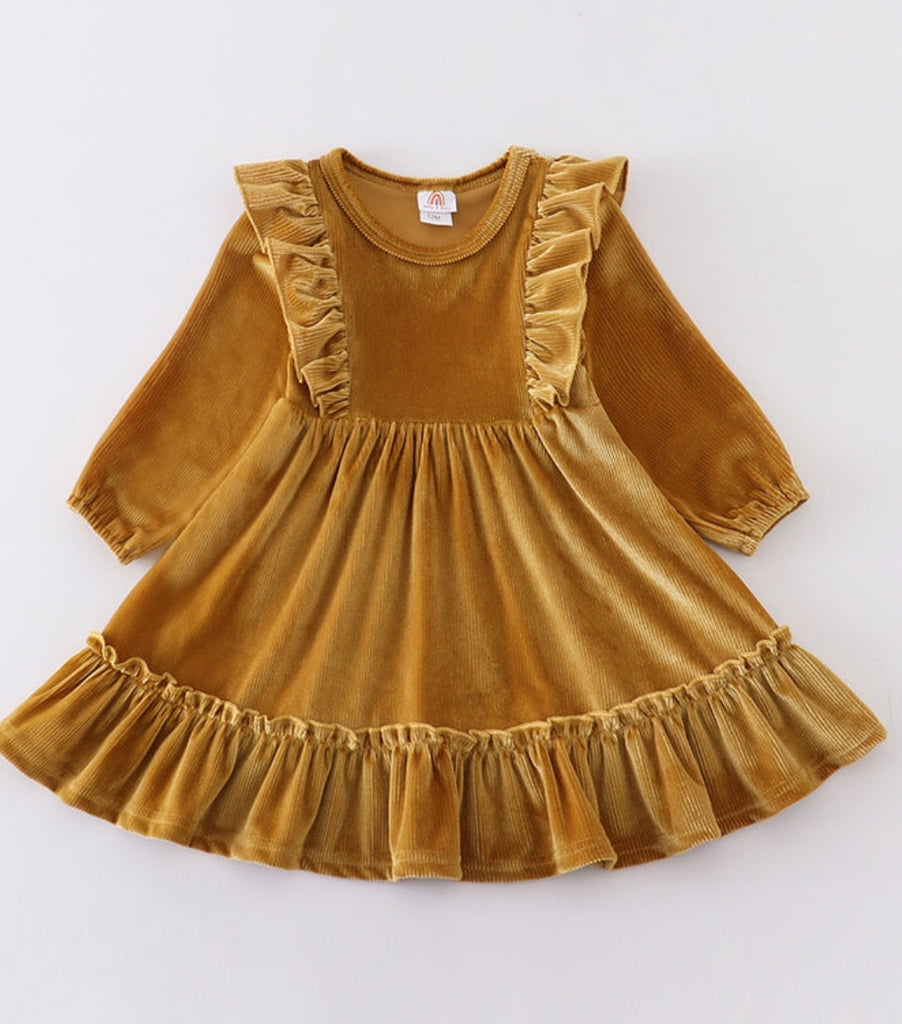 Pre-Order Girls Ruffle Velvet Dress