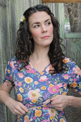 Jeweled Blooms Cotton V-Neck Twirl Dress