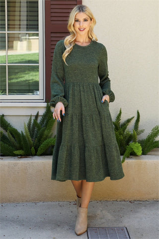 Green Tiered Sweater Dress