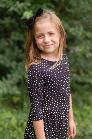 Girls Black Polka Dot Tiered Comfy Dress