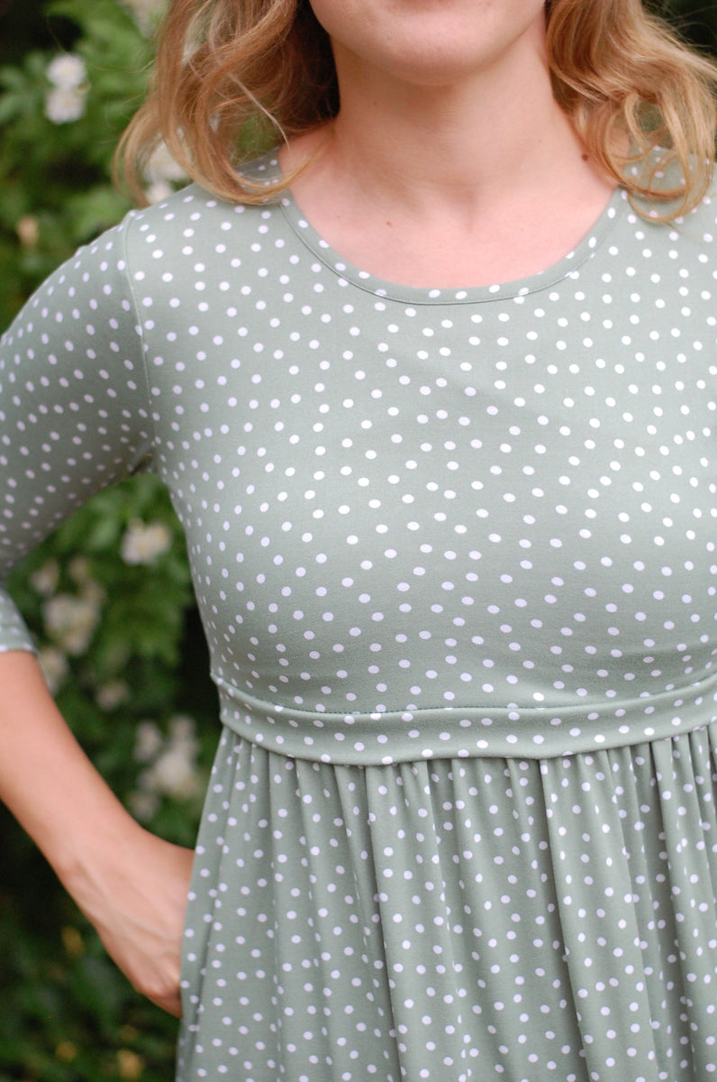 Size XL Customizable Green Polka Dot Tiered Nursing Friendly Dress wit