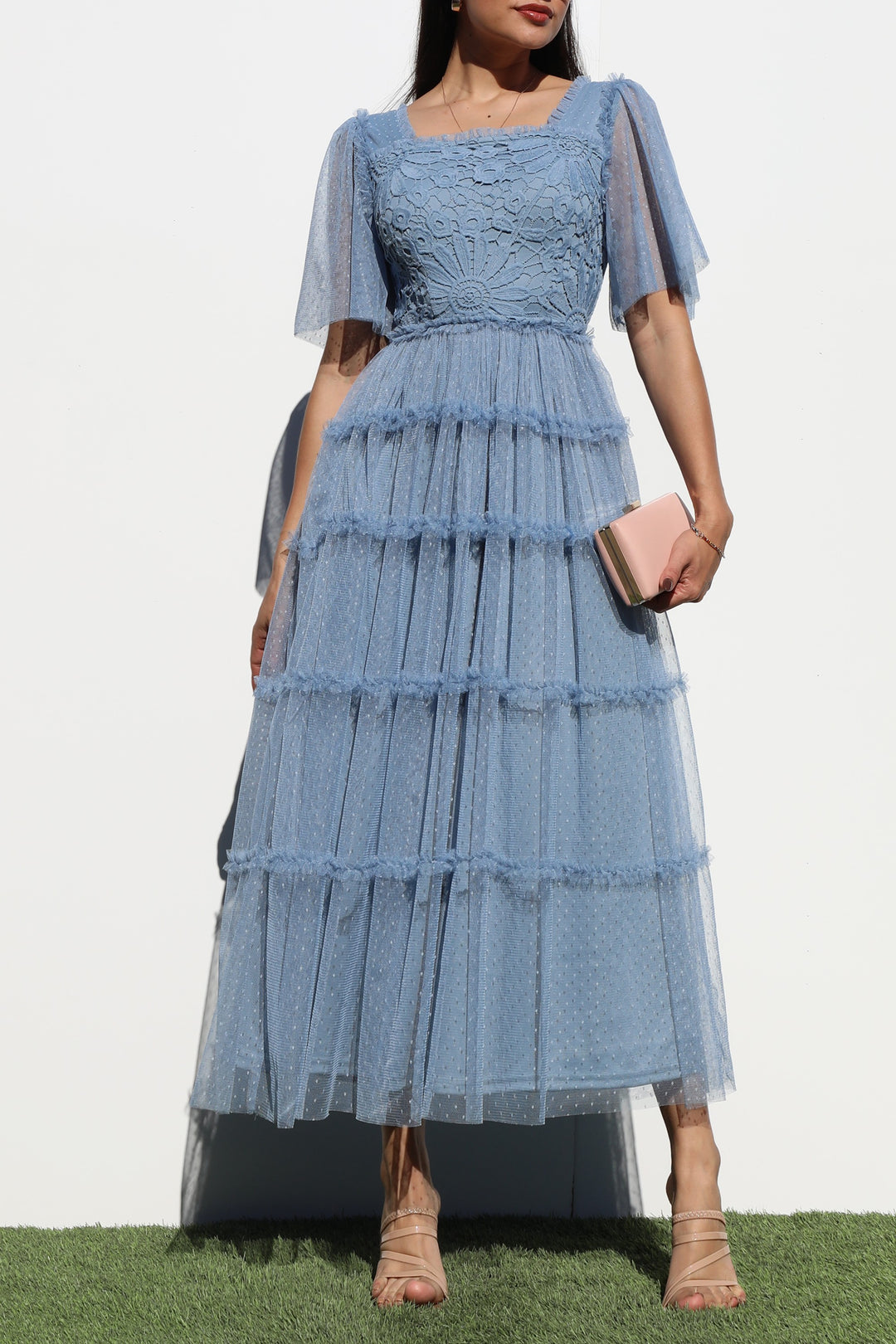 Blue Lined Tulle Dress