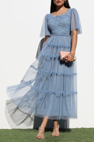 Blue Lined Tulle Dress