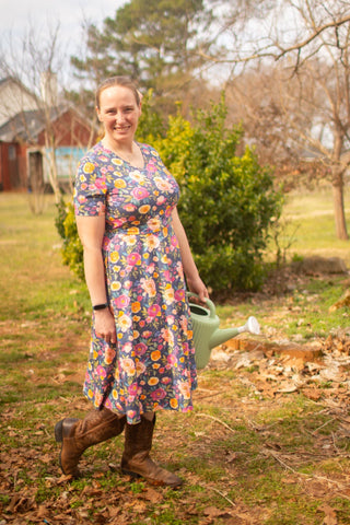 Jeweled Blooms Cotton V-Neck Twirl Dress