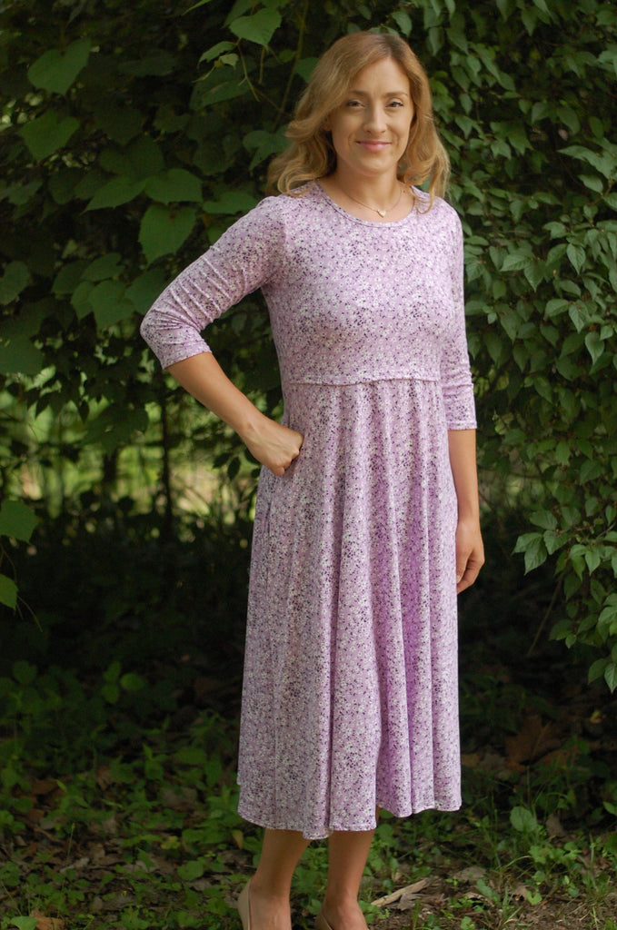 Lavender Floral Round Neck Twirl Dress