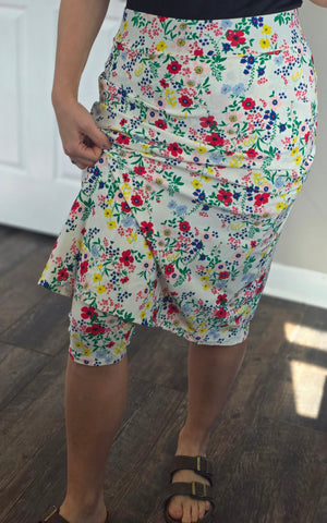 White Floral Swim Skirt with Pockets & Built in Shorts