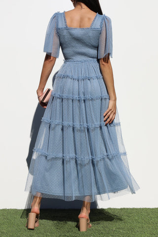 Blue Lined Tulle Dress