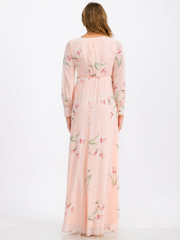 Peach Floral Maxi Dress with Sash