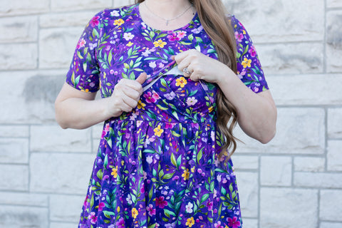 Pre-Order Cotton Violet Blooms Dress