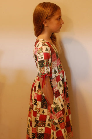 Pre-Order Girls Holiday Patchwork Cotton Tiered Dress