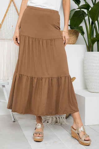 Mocha Tiered Maxi Skirt