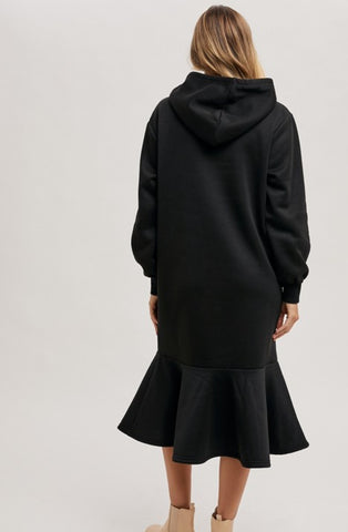 Black Hoodie Dress with Ruffle