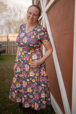 Jeweled Blooms Cotton V-Neck Twirl Dress