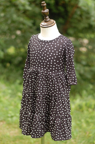 Girls Black Polka Dot Tiered Comfy Dress