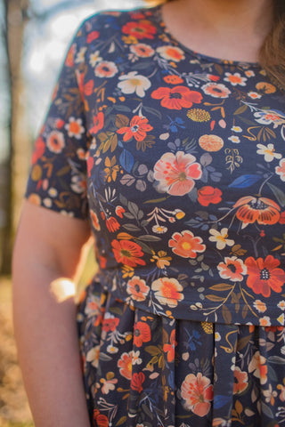 Antique Floral Prarie Style Maxi Dress with Natural Waist Bodice Non-Nursing