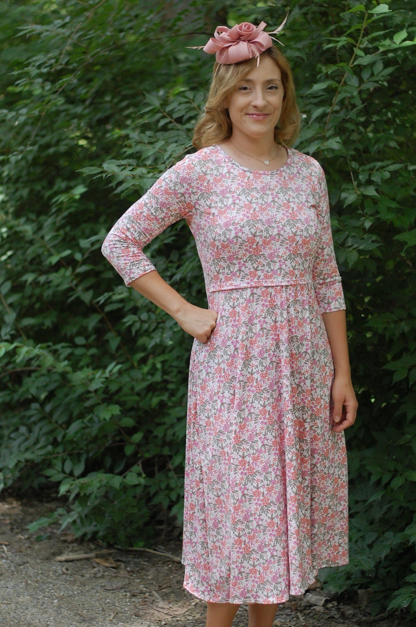 Blushing Blooms Round Neck Nursing Friendly Twirl Dress