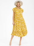 Yellow Floral Smocked Neck Dress