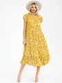 Yellow Floral Smocked Neck Dress