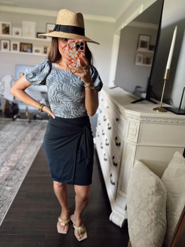 Black Faux Wrap Style Swim Skirt with Built-in Shorts