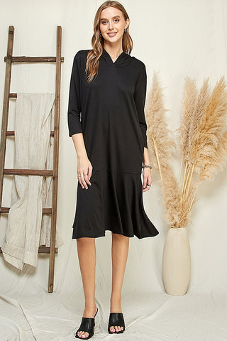 Black Comfy Hoodie Dress with Ruffle