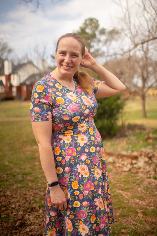 Jeweled Blooms Cotton V-Neck Twirl Dress