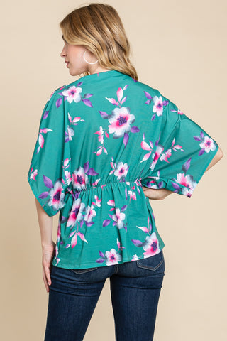 Teal Floral Wrap Top