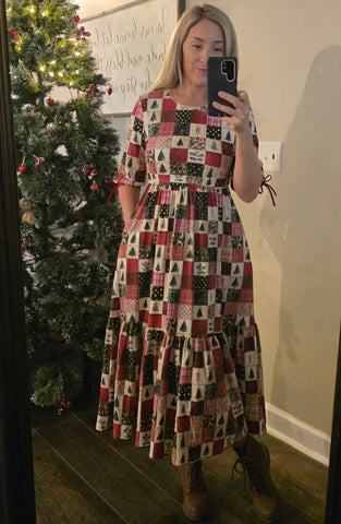 Pre-Order Holiday Patchwork Cotton Tiered Midi Dress