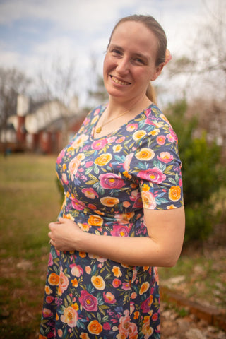 Jeweled Blooms Cotton V-Neck Twirl Dress