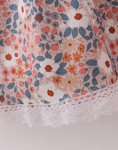 Floral Button Accent Dress with Puff Sleeves