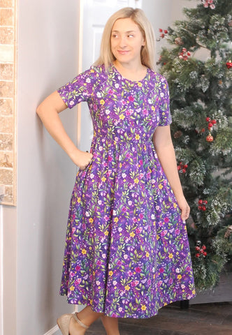 Pre-Order Cotton Violet Blooms Dress