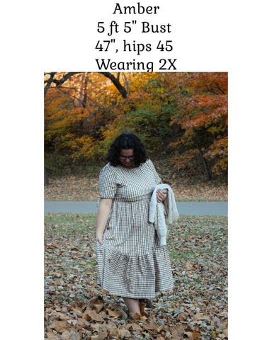 Brown Gingham Cotton Tiered Midi Dress