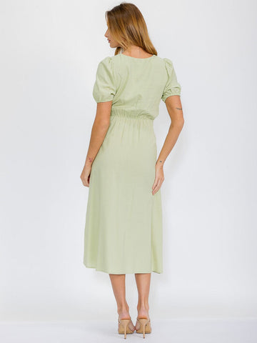 Button Up Elastic Waist Maxi Dress in Mint