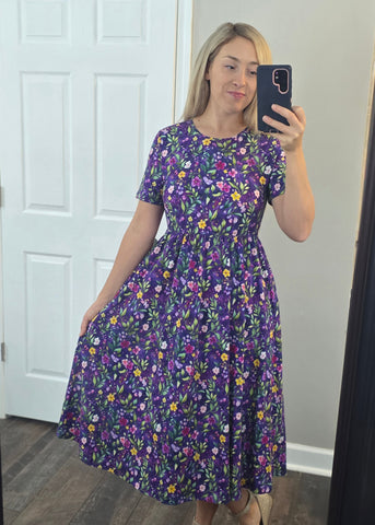 Pre-Order Cotton Violet Blooms Dress