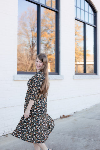Autumn Blooms Cotton Homestead Midi Dress
