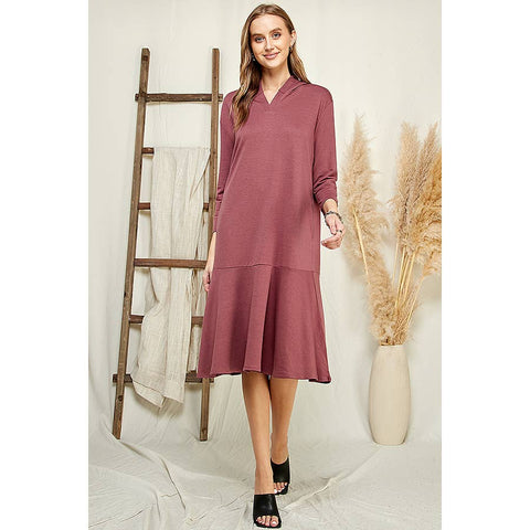 Berry Comfy Hoodie Dress with Ruffle