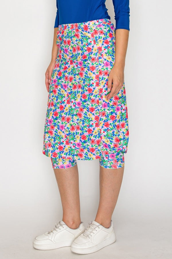 Floral Athletic & Swim Skirt with Built in Leggings
