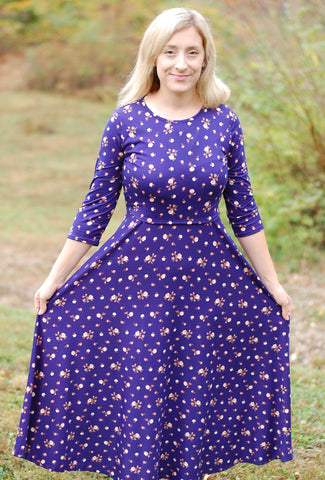 Rose Garden Nursing Friendly Twirl Dress in Navy