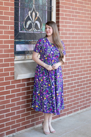 Pre-Order Cotton Violet Blooms Dress
