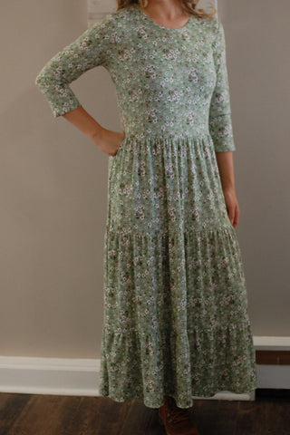 Sage Blooms Tiered Dress