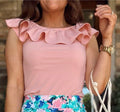 Light Pink Ruffle Neck Swim Top (Top only No Built in Bra)