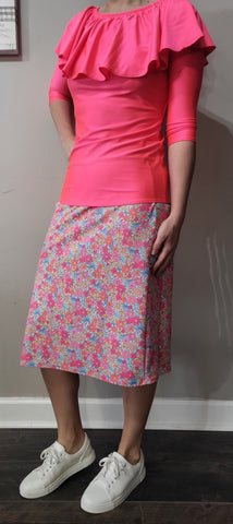 Pink Floral Swim Skirt with Side Pockets