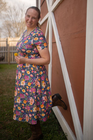 Jeweled Blooms Cotton V-Neck Twirl Dress