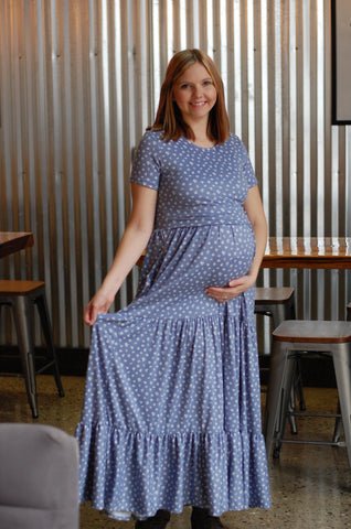 Daisy Mae Tiered Nursing & Maternity Friendly Dress in Blue