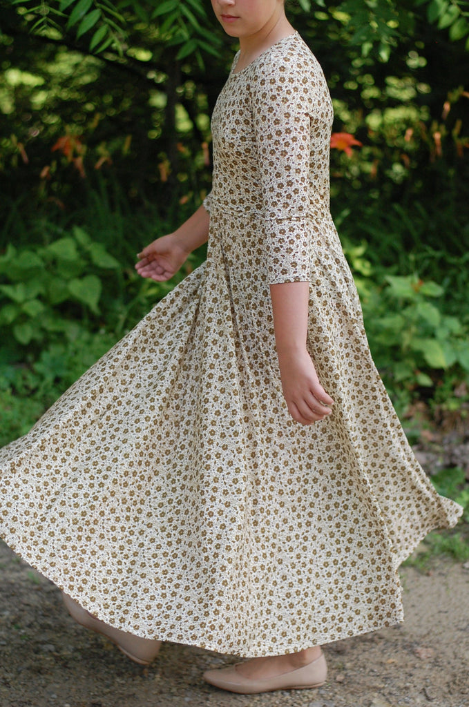 Vintage Blooms Twirl Dress with Rounded Neck