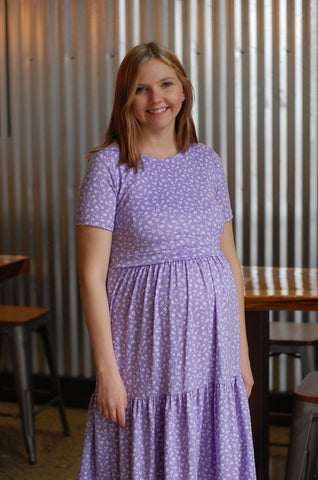 Lavender Blossoms Tiered Nursing & Maternity Friendly Dress