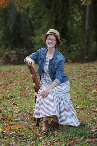Brown Gingham Cotton Tiered Midi Dress