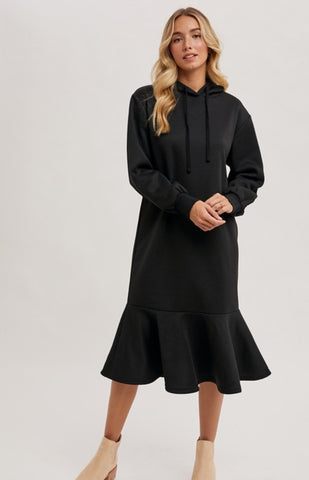 Black Hoodie Dress with Ruffle