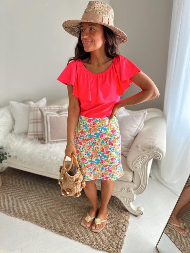 Floral Swim Skirt with Side Pockets and Built-in Shorts