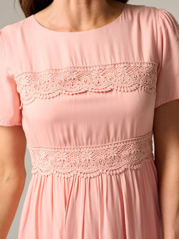 Blush Pink Lace Accent Midi Dress